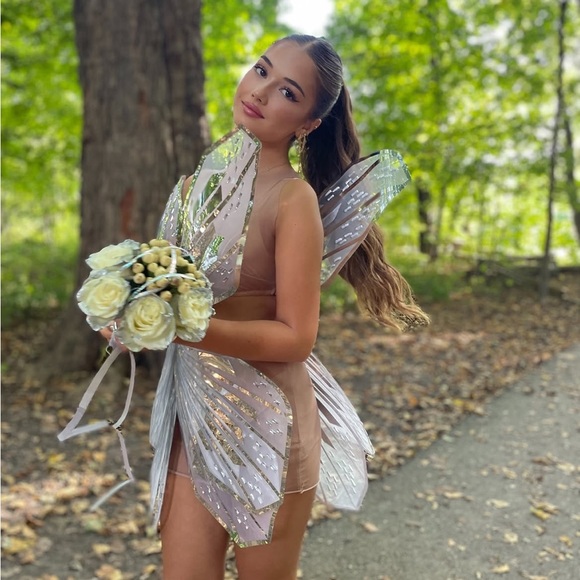 Sheer Nude and Silver Mirrored Cocktail Dress prom dress - Picture 13 of 17